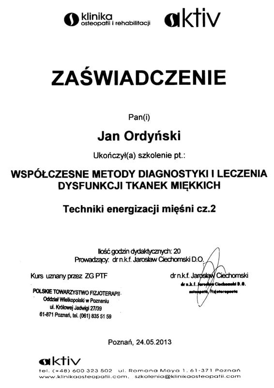 Jan Ordyński Centrum Rehabilitacji SOMA Warszawa Włochy fizjoterapia