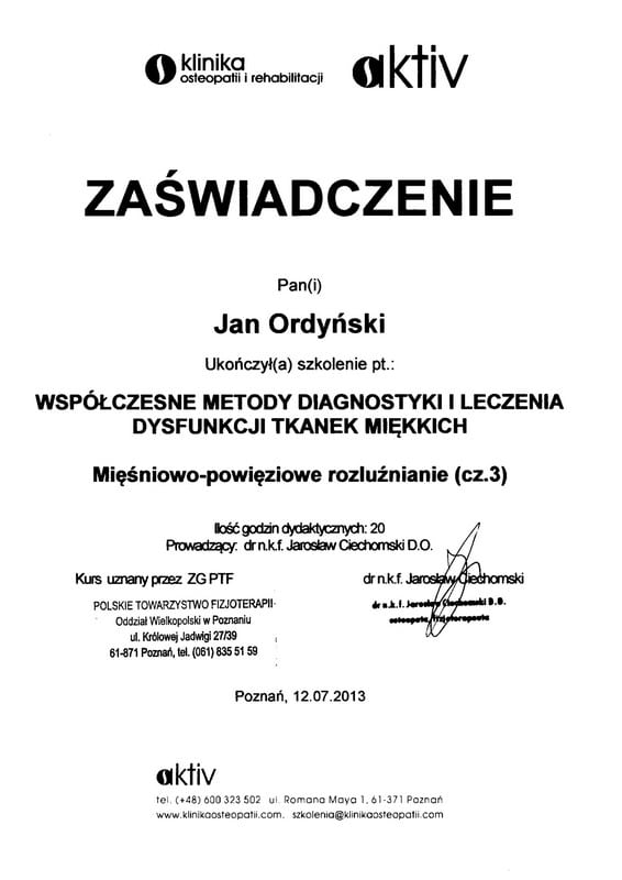 Jan Ordyński Centrum Rehabilitacji SOMA Warszawa Włochy fizjoterapia