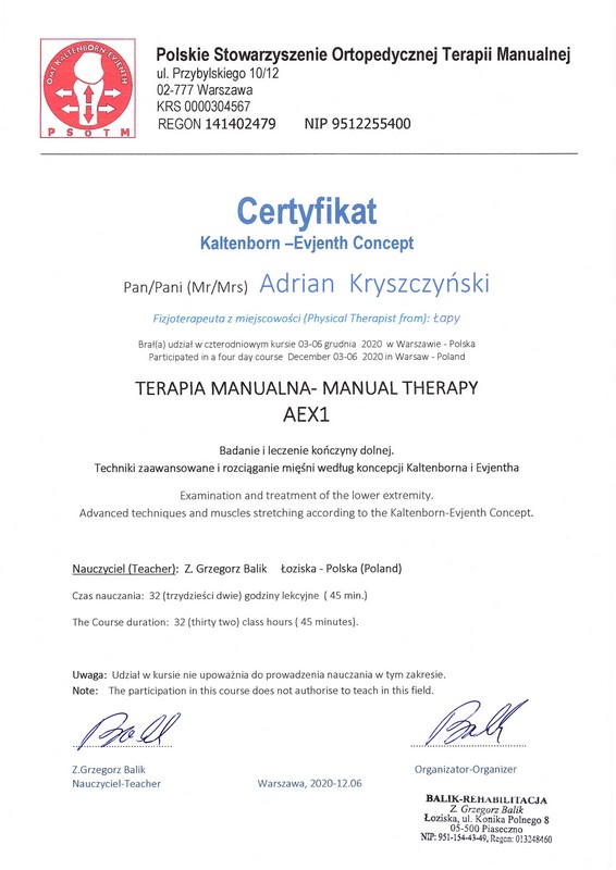 Centrum Rehabilitacji SOMA fizjoterapia Warszawa Włochy Adrian Kryszczyński