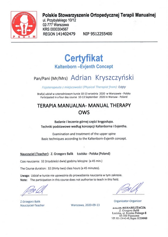 Centrum Rehabilitacji SOMA fizjoterapia Warszawa Włochy Adrian Kryszczyński