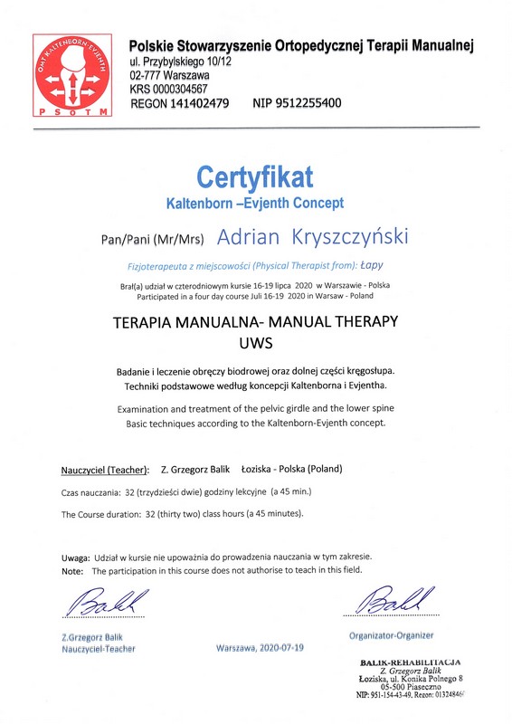 Centrum Rehabilitacji SOMA fizjoterapia Warszawa Włochy Adrian Kryszczyński