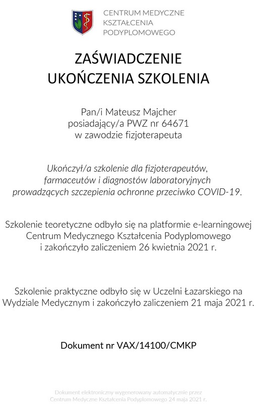Centrum Rehabilitacji SOMA fizjoterapia Warszawa Włochy Mateusz Majcher