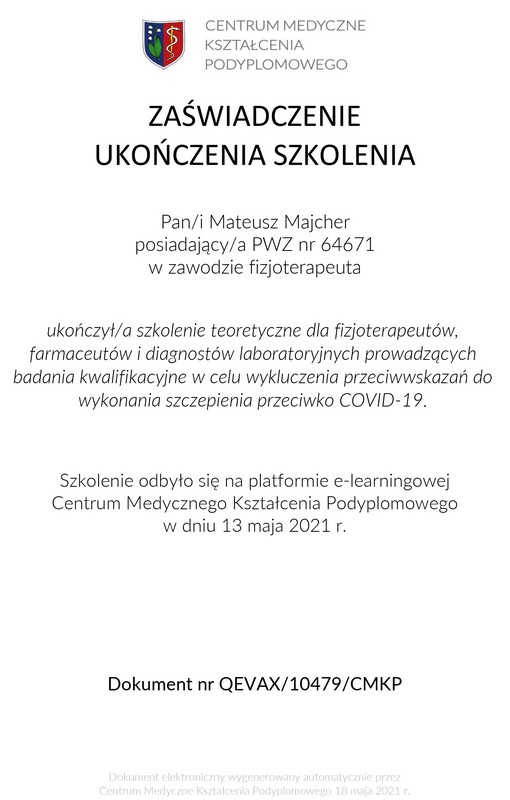 Centrum Rehabilitacji SOMA fizjoterapia Warszawa Włochy Mateusz Majcher